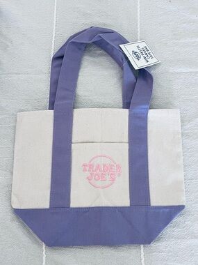 Small Trader Joe's Purple & Natural Canvas Tote